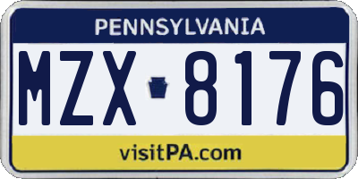 PA license plate MZX8176