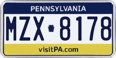 PA license plate MZX8178