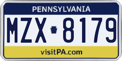 PA license plate MZX8179