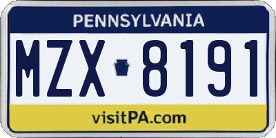 PA license plate MZX8191