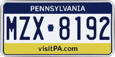 PA license plate MZX8192