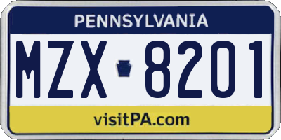PA license plate MZX8201