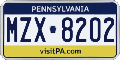 PA license plate MZX8202