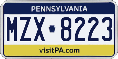 PA license plate MZX8223