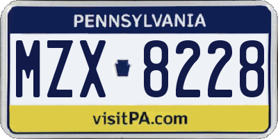 PA license plate MZX8228