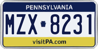 PA license plate MZX8231