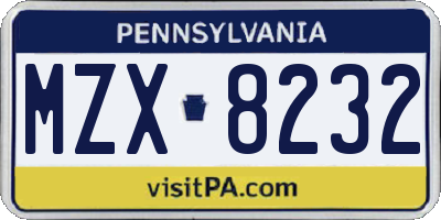 PA license plate MZX8232