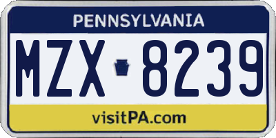 PA license plate MZX8239
