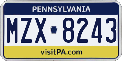 PA license plate MZX8243