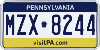PA license plate MZX8244