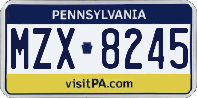 PA license plate MZX8245