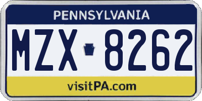 PA license plate MZX8262