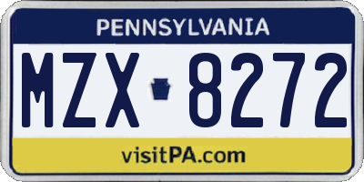 PA license plate MZX8272