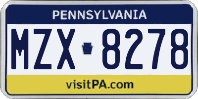 PA license plate MZX8278