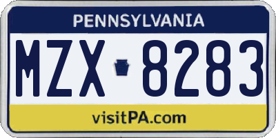 PA license plate MZX8283