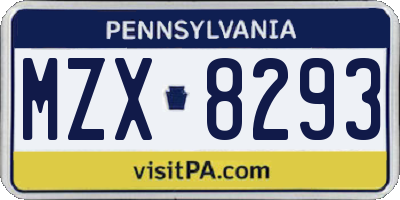 PA license plate MZX8293