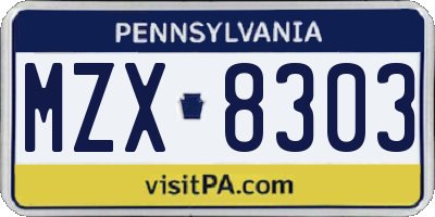 PA license plate MZX8303
