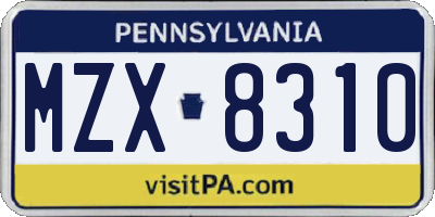 PA license plate MZX8310