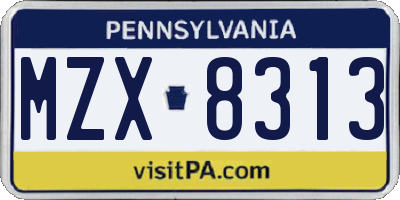 PA license plate MZX8313