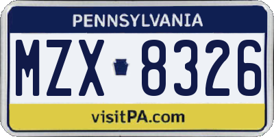 PA license plate MZX8326