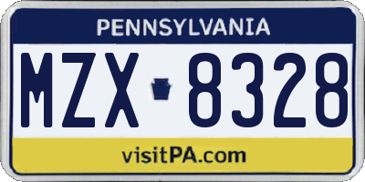 PA license plate MZX8328