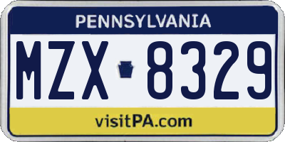 PA license plate MZX8329