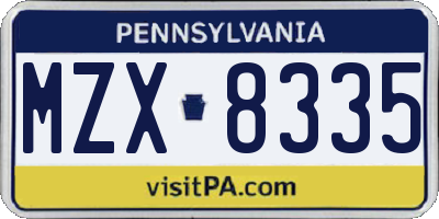 PA license plate MZX8335