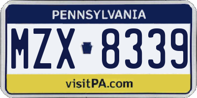PA license plate MZX8339
