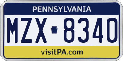 PA license plate MZX8340