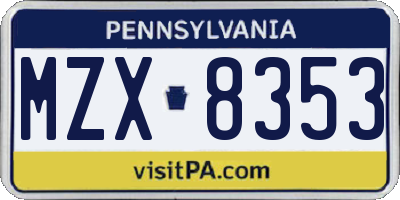 PA license plate MZX8353