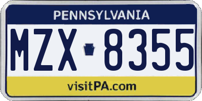 PA license plate MZX8355