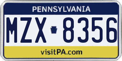 PA license plate MZX8356