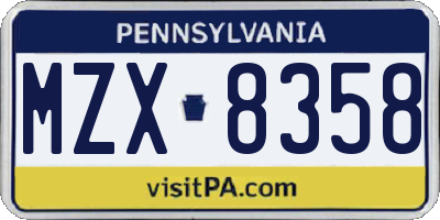 PA license plate MZX8358