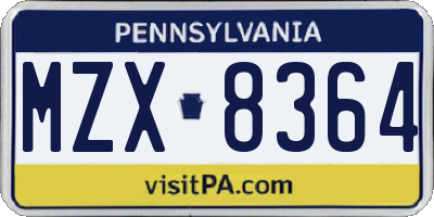 PA license plate MZX8364