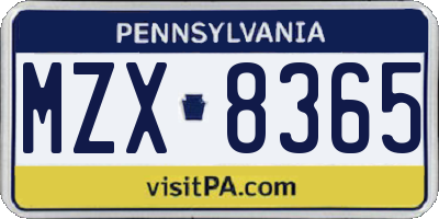 PA license plate MZX8365