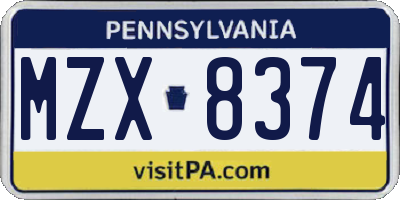 PA license plate MZX8374