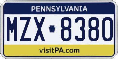 PA license plate MZX8380