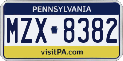PA license plate MZX8382