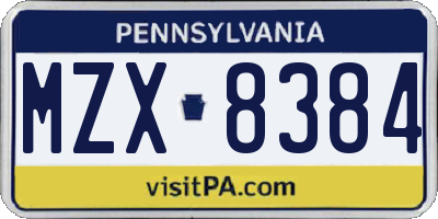 PA license plate MZX8384
