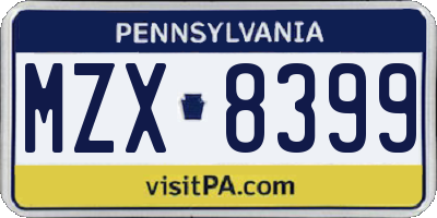 PA license plate MZX8399