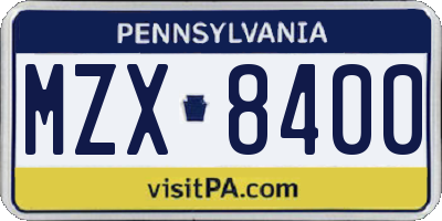 PA license plate MZX8400