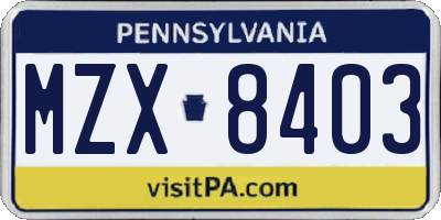PA license plate MZX8403
