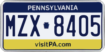 PA license plate MZX8405