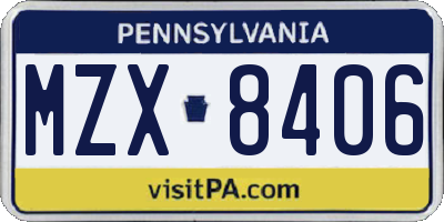 PA license plate MZX8406