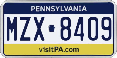 PA license plate MZX8409