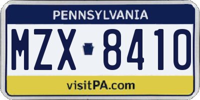PA license plate MZX8410