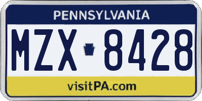 PA license plate MZX8428