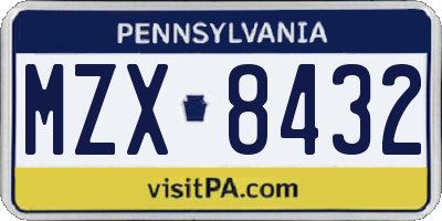 PA license plate MZX8432