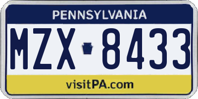 PA license plate MZX8433
