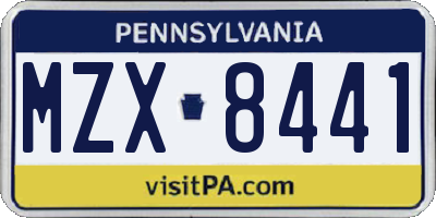 PA license plate MZX8441